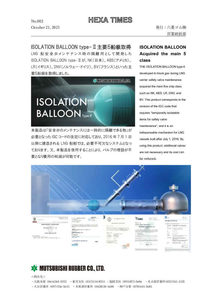ISOLATION BALLOON Acquired the main 5 class